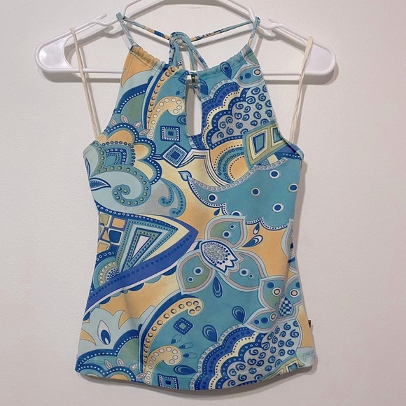Blue Asphalt Tops - Y2K Blue Asphalt Printed halter top